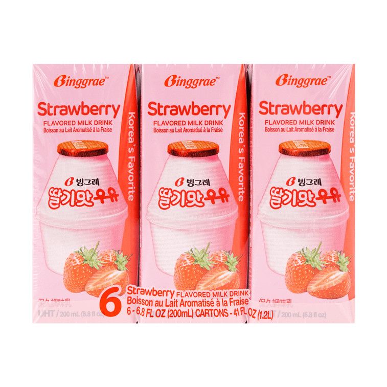 Strawberry Flavored Milk Drink, Korean Sweet and Creamy Beverage, 6.8 fl oz -Single