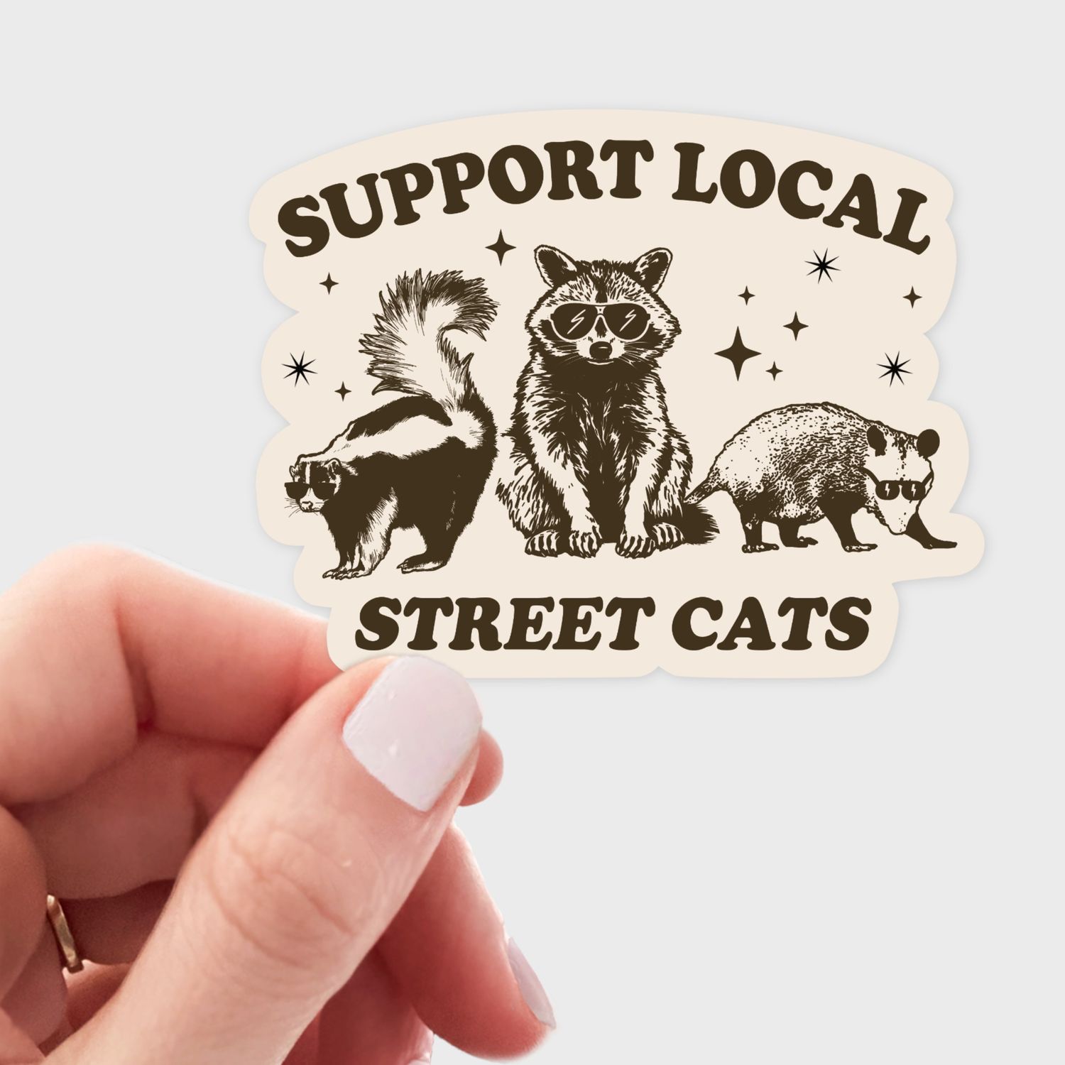 Support Local Street Cats Sticker - skunk, raccoon, opossum | Yarnival
