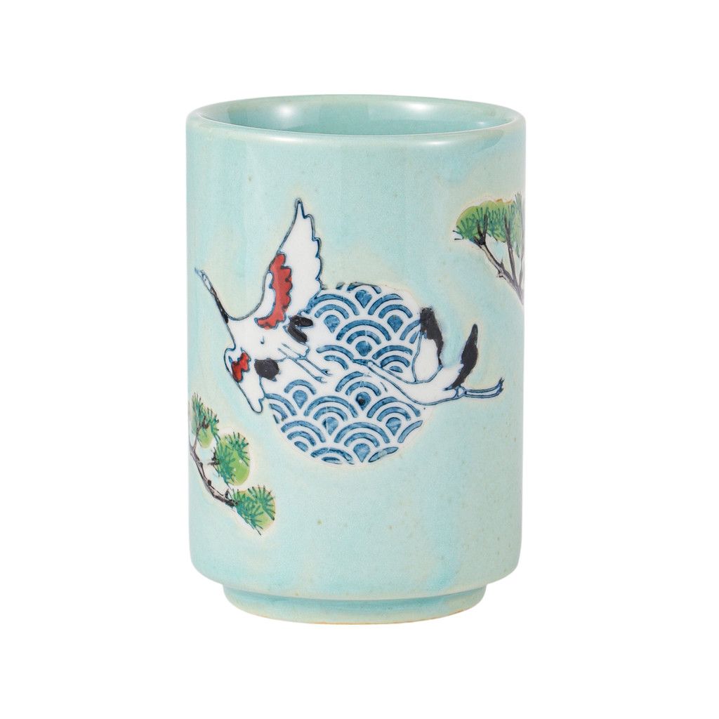 Japanese Crane Yunomi Style Tea Cup Reactive Glaze 10 fl oz (12/72) | Urban Tokyo
