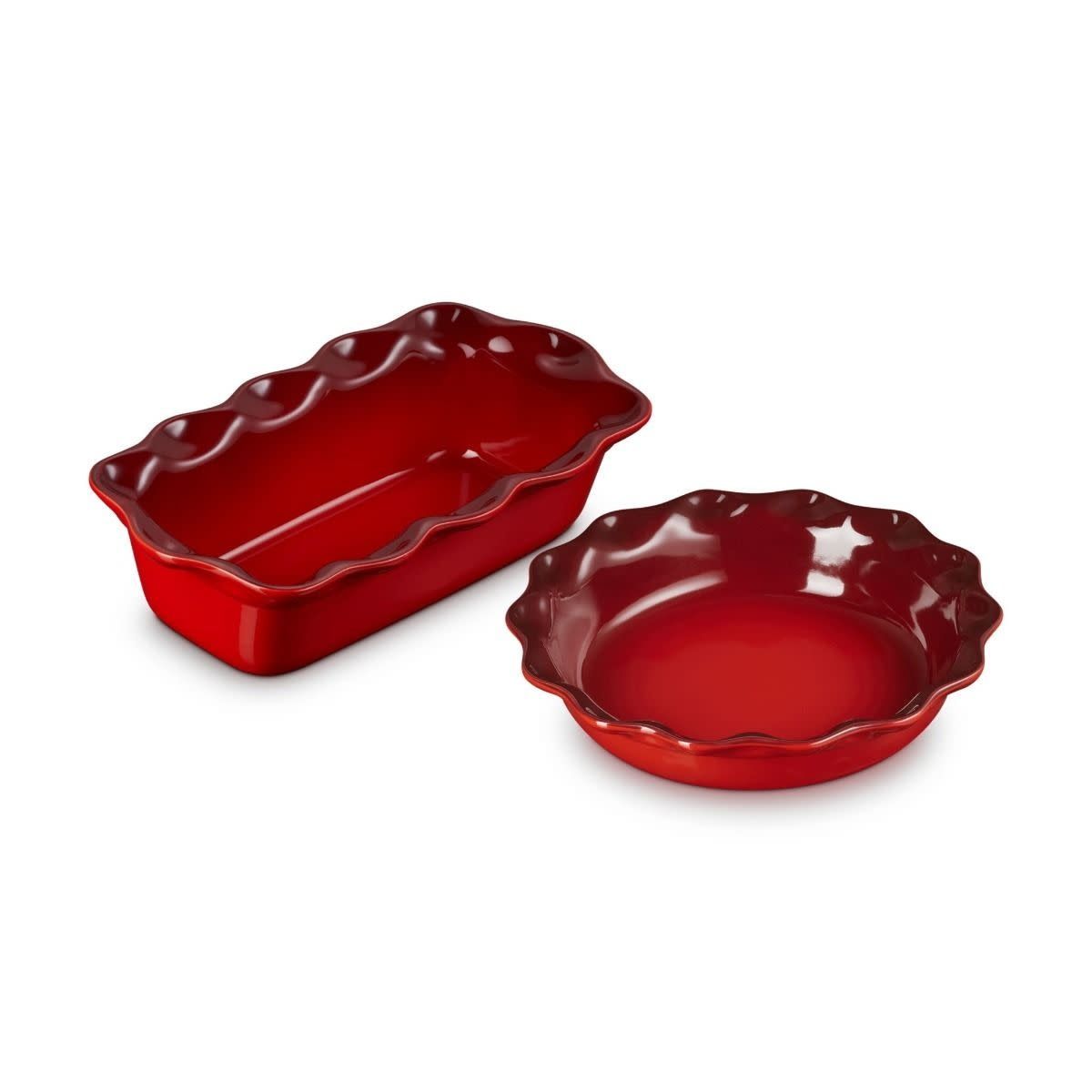 Set of 2 Heritage Fluted Pie Dish and Fluted Loaf Pan - Cerise  | Le Creuset