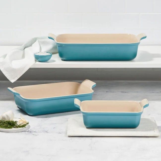 Heritage Set of 3 Rectangular Dishes - Sea Salt 1.1 qt., 2.5 qt. &amp; 4 qt. | Le Creuset