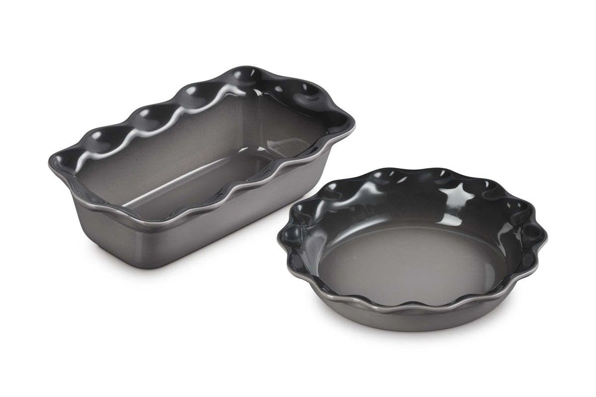 Set of 2 Heritage Fluted Pie Dish and Fluted Loaf Pan - Oyster  | Le Creuset