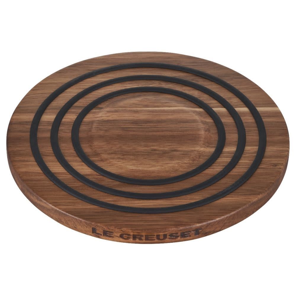 Magnetic Wooden Trivet - Acacia Wood with Black Silicone Rings 8" | Le Creuset