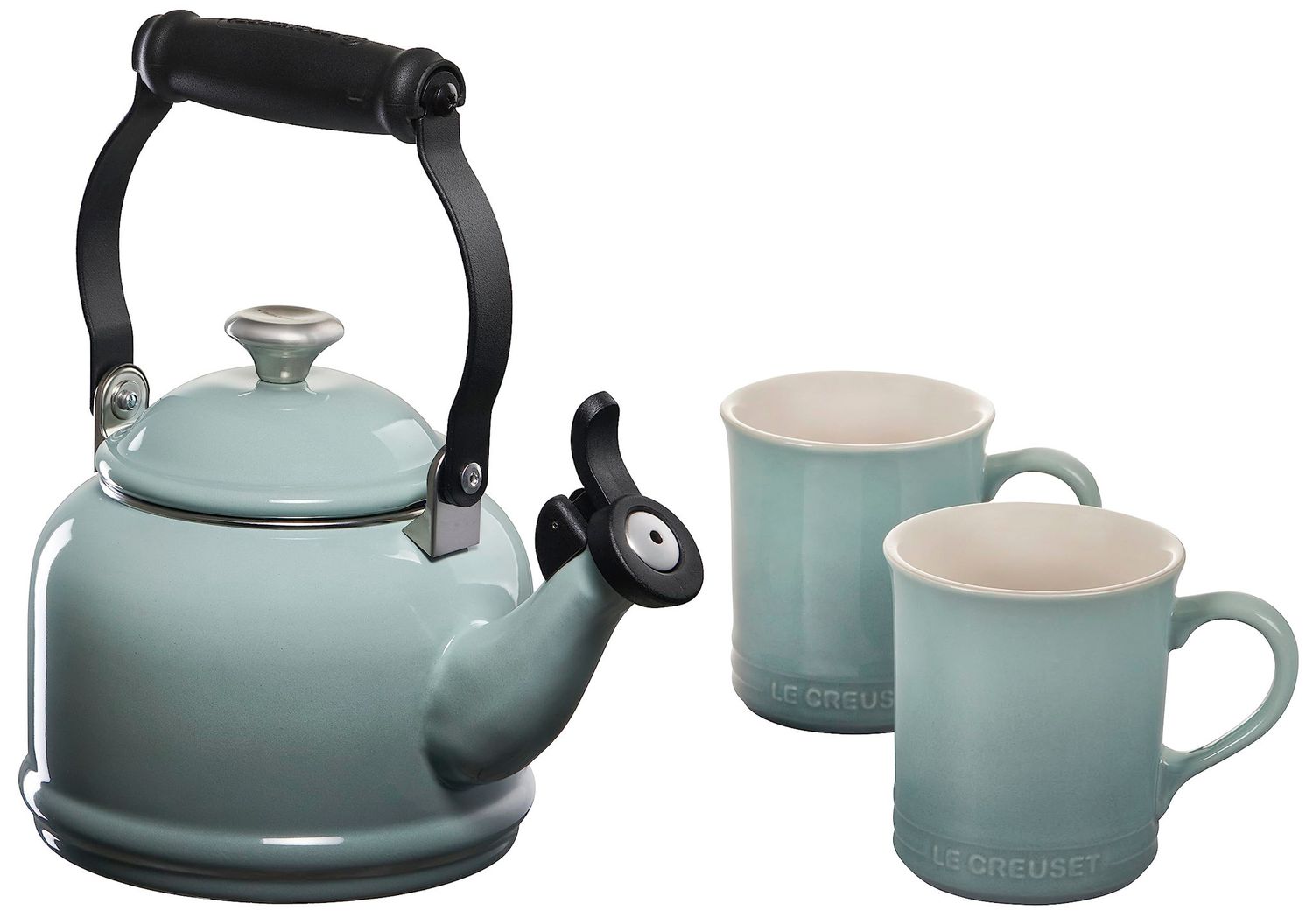 Demi Kettle w/ SS Knob &amp; 2 Mug Set - Sea Salt  | Le Creuset