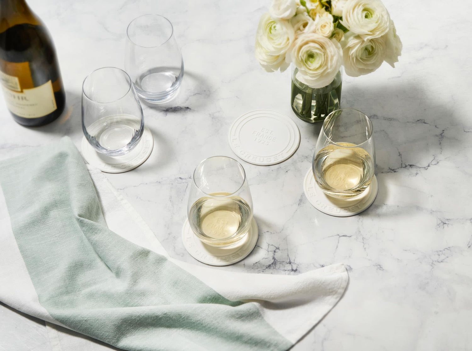 diameter Silicone Coasters (est. 1925) - Peche Set of 4 - 4" | Le Creuset