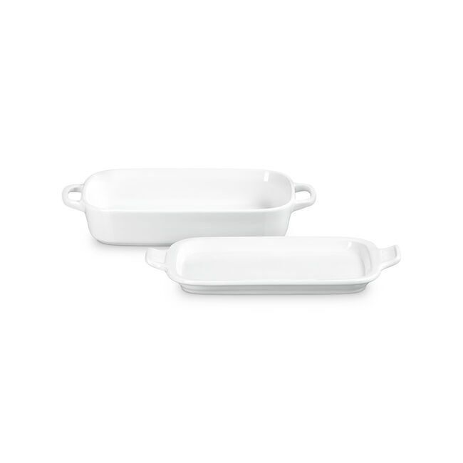 Rectangular Dish with Platter Lid - White 14 3/4"x9"x2 1/2" (3 qt.) | Le Creuset