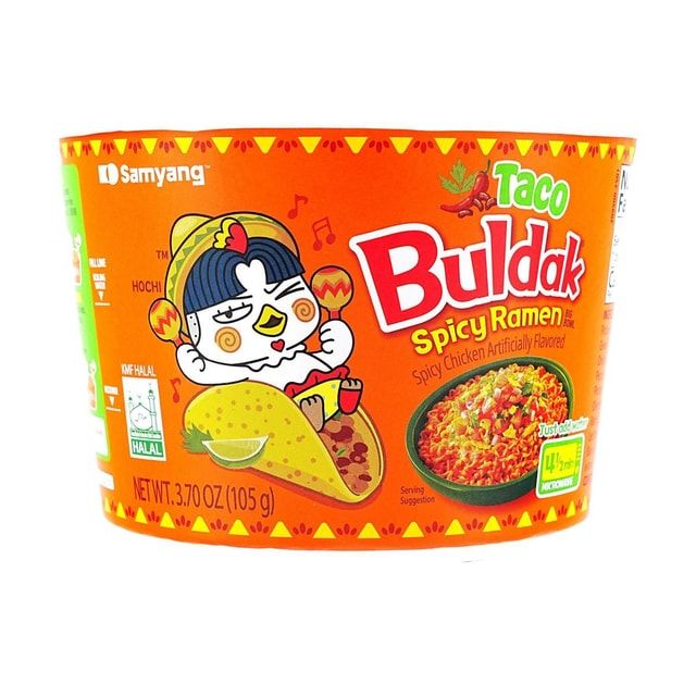 Taco Buldak Spicy Ramen Noodles, Spicy Chicken Artificial Flavor, 3.7 oz
