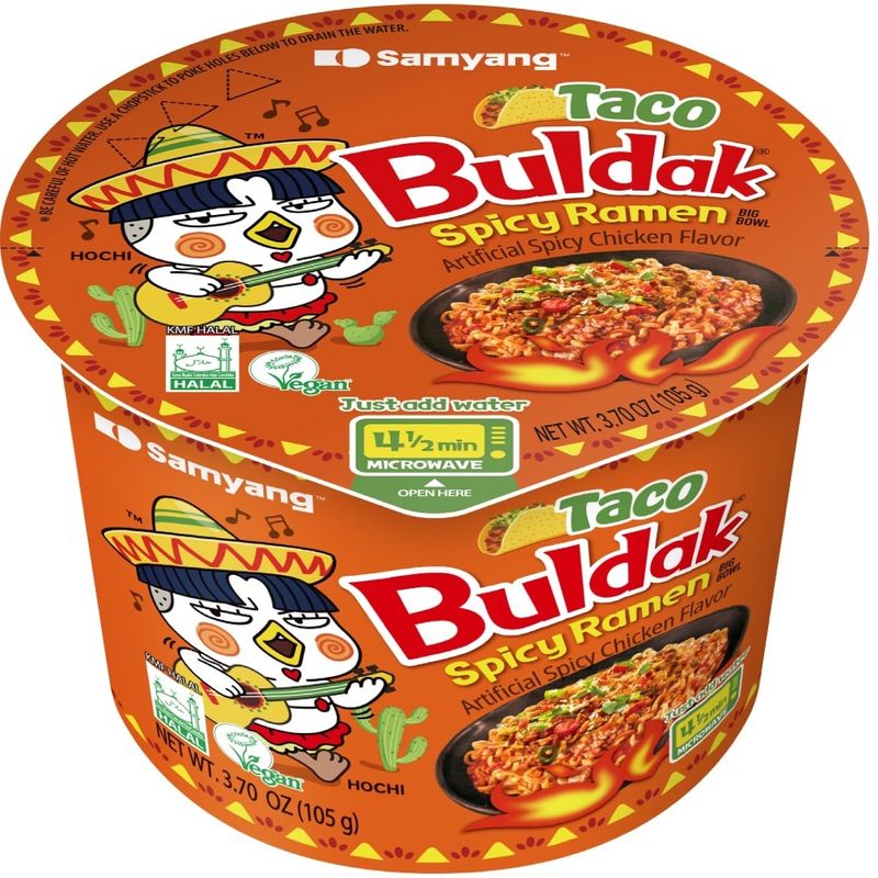 Taco Buldak Spicy Ramen Noodles, Spicy Chicken Artificial Flavor, 3.7 oz