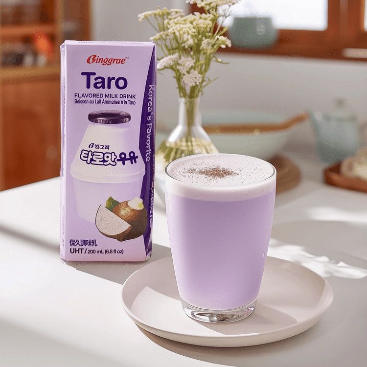 Taro Flavored Milk Drink, Korean Sweet and Creamy Beverage, 6.76 fl oz