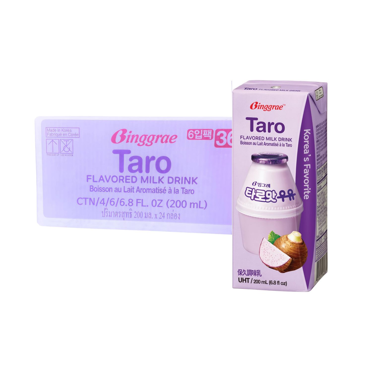 Taro Flavored Milk Drink, Korean Sweet and Creamy Beverage, 6.76 fl oz | Yami