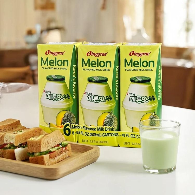 Melon Flavored Milk Drink, Korean Sweet and Creamy Beverage, 6.76 fl oz