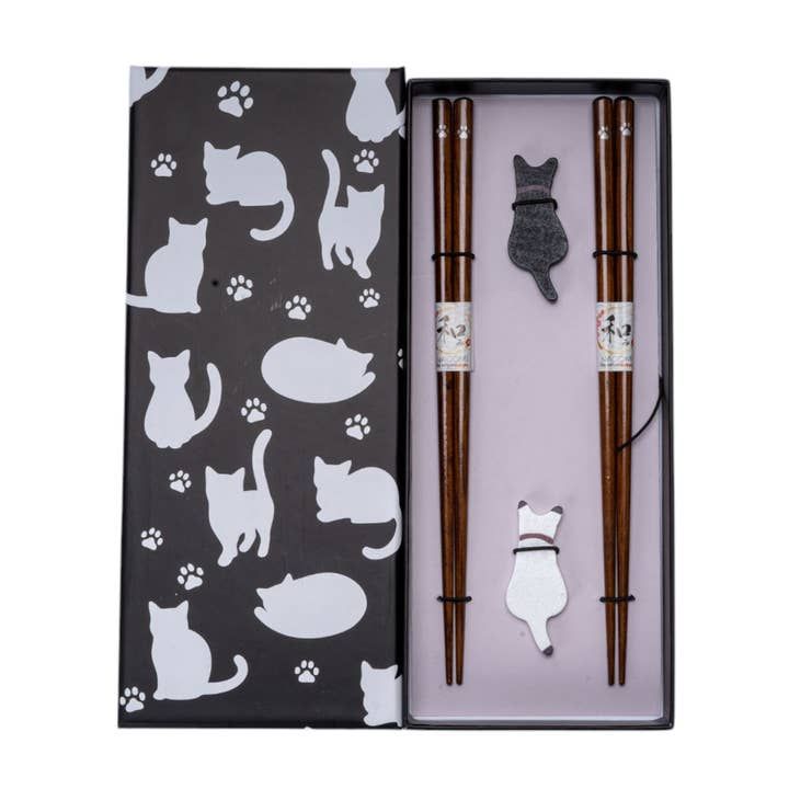Black Cat Chopsticks and Chopsticks Rests Gift Set