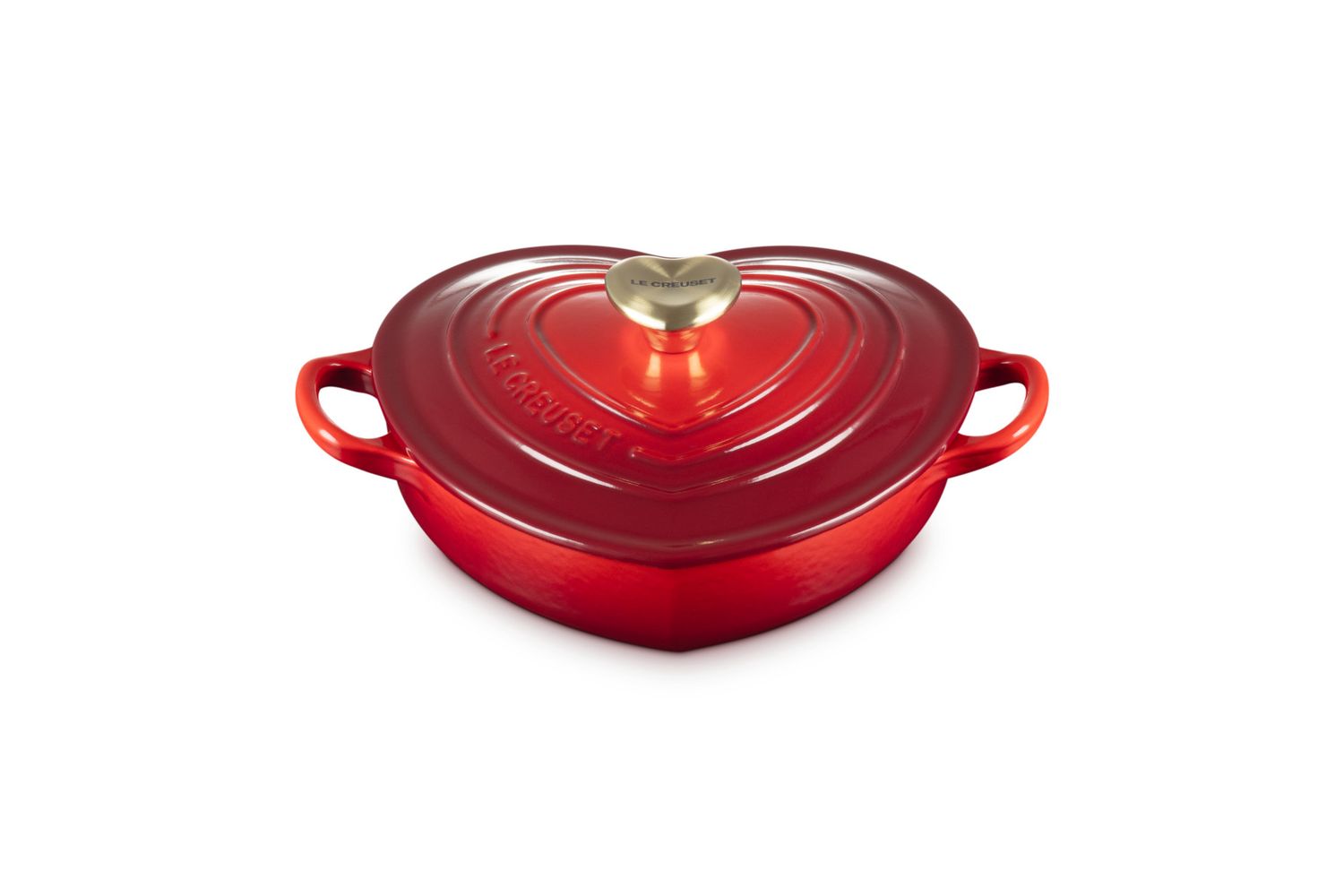 Traditional Heart Dish 1.25Qt Cerise Light Gold Heart Knob | Le Creuset