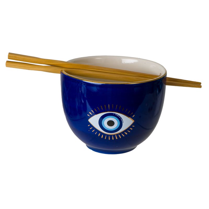 18oz 5"D Donburi Bowl With Chopsticks Set Evil Eye (4/24) | Urban Tokyo