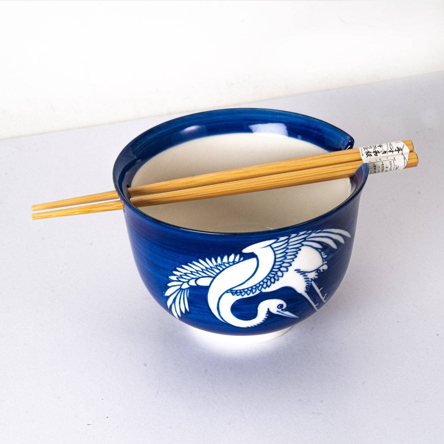 18oz 5"D Donburi Bowl With Chopsticks Set Crane Blue (4/16) | Urban Tokyo