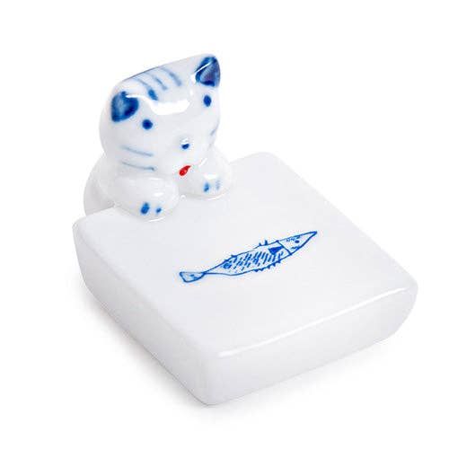 Cat and Fish Porcelain Chopsticks Rest 1.75"L | Urban Tokyo
