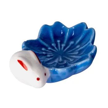 Sakura Rabbit Porcelain Chopsticks Rest 2"L Blue (12/288) | Urban Tokyo