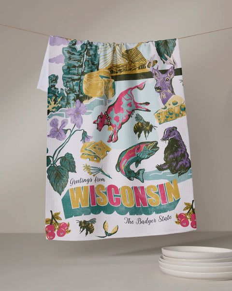 Greetings From Wisconsin Tea Towel | Geometry