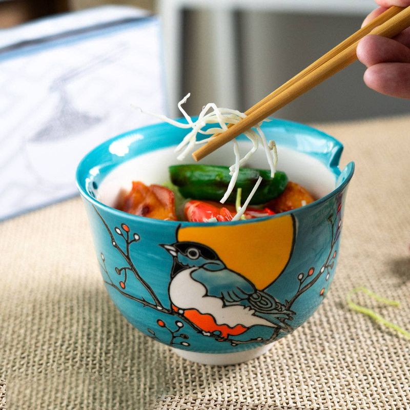 18oz 5"D Donburi Bowl With Chopsticks Set Robin (4/16) | Urban Tokyo