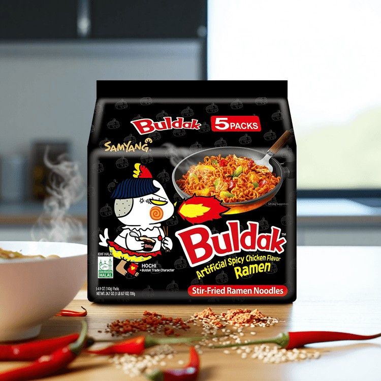 Korean Buldak Noodles Stir-Fried Ramen Hot Chicken Flavor