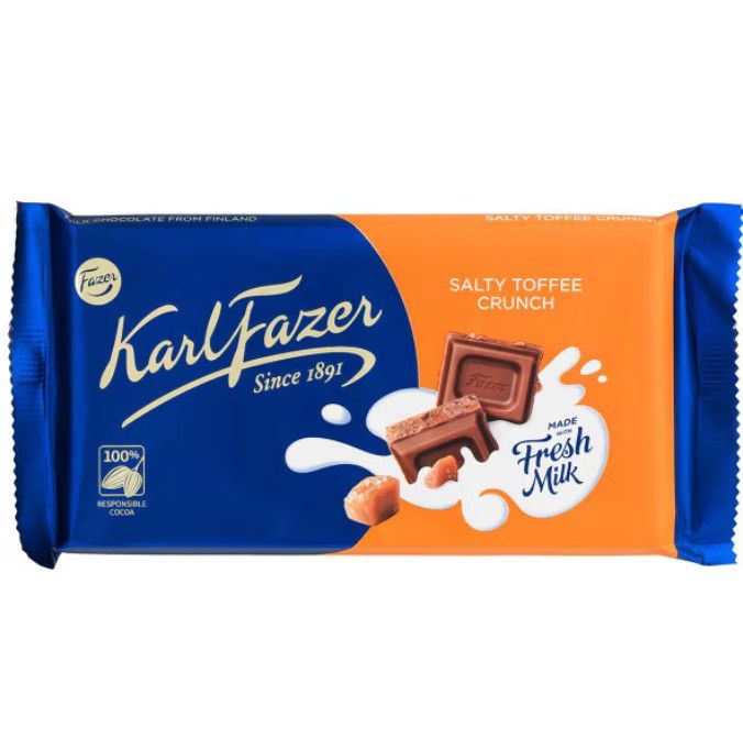 Fazer Milk Chocolate with Salty Toffee Brittle Bar