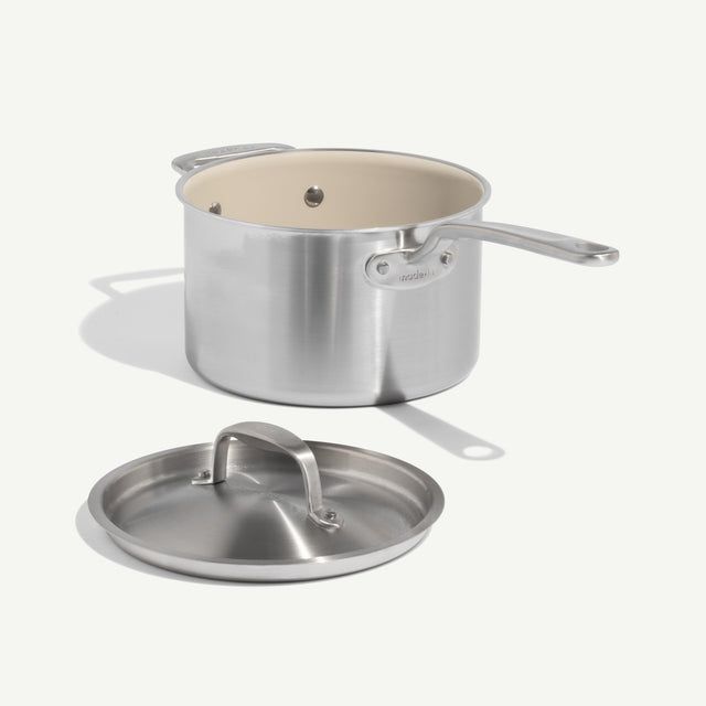 CeramiClad™ 4 qt. Non-stick Saucepan with Lid - Sand | Made In