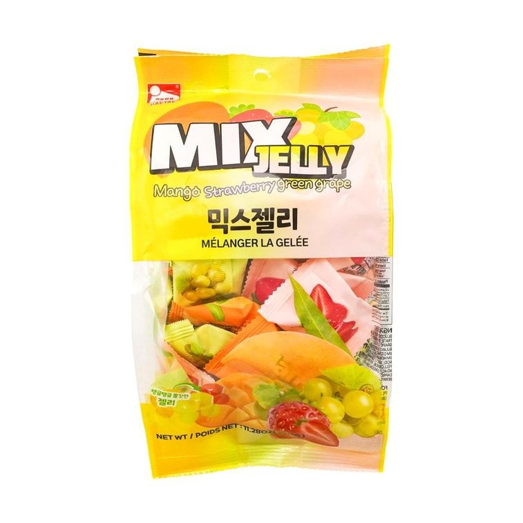 Mixed Flavor Jelly Gummy Candy, Green Grape Mango Strawberry 11.29 oz