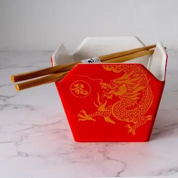 16oz 5"W x 4"H Takeout Box Serving Bowl With Chopsticks Dragon (1/24)