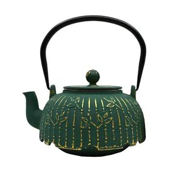 Green Bamboo Design 32oz Cast Iron Tea Pot (1/8)