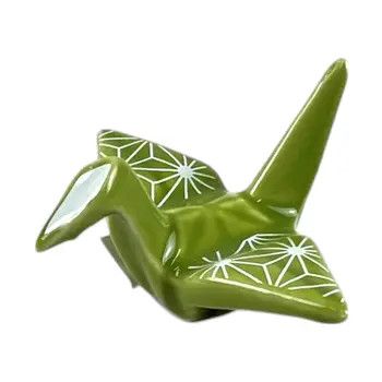 Origami Crane Porcelain Chopsticks Rest 2"L Asanoha Green (12/288)