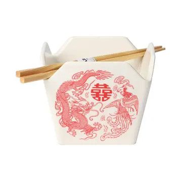 16oz 5"W x 4"H Takeout Box Serving Bowl With Chopsticks Phoenix (1/16)