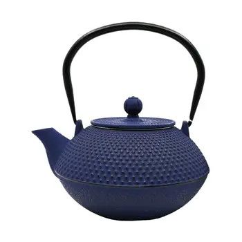 Blue Hobnail Design 44oz Cast Iron Tea Pot