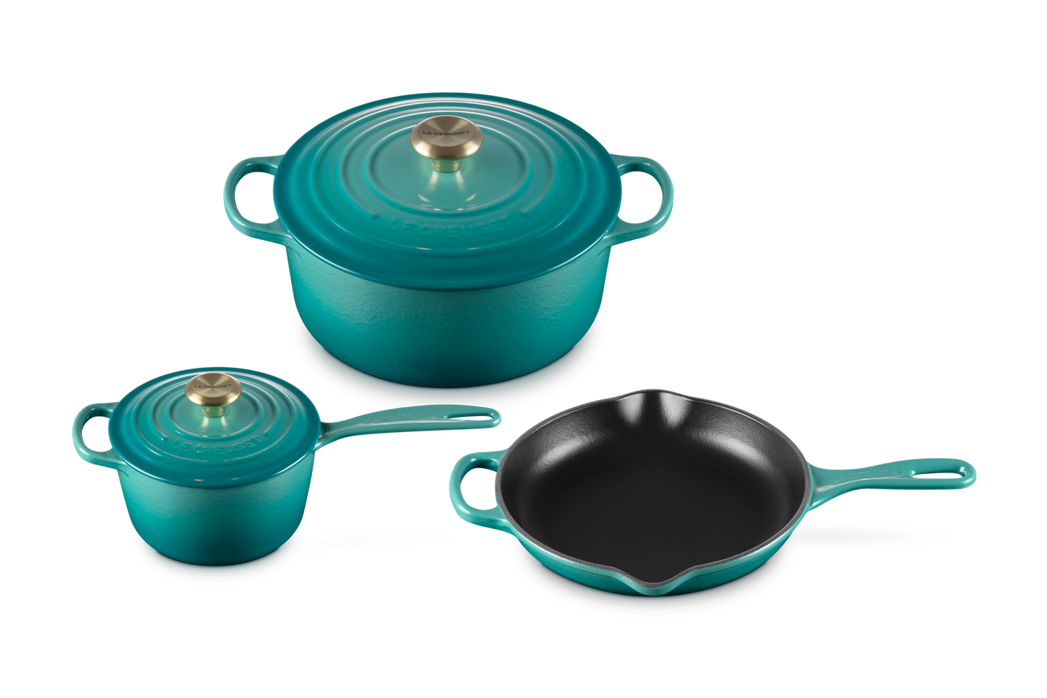 5 Piece Signature Set - Riviera (5.5 qt. Sig. RDO, 1.75 qt. Sig. Saucepan, 9" Sig. Skillet)  | Le Creuset