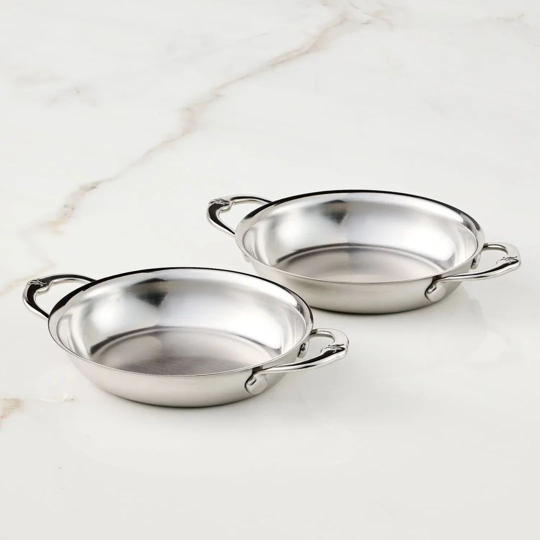 Set of 2, Stainless Steel 13oz Oval Au Gratin, Small (6.5" x 5.5" each) - Provisions Roasters, Au Gratins | Hestan