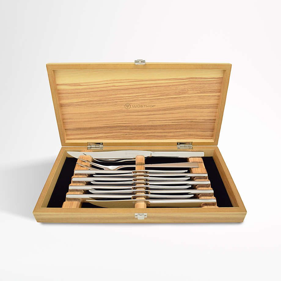 Stainless Ten Piece Steak Knife and Carving Set In Olivewood Chest - Stainless &amp; Gift Sets | Wusthof