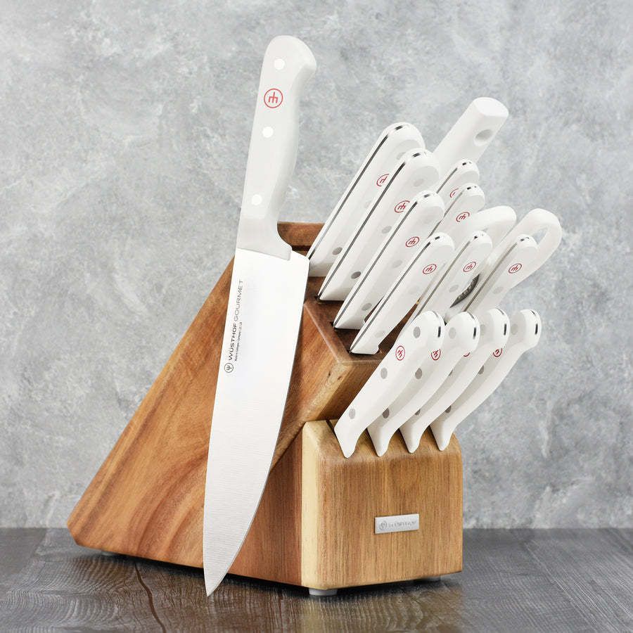 16pc Knife Block Set, 15-Slot Acacia - Gourmet White | Wusthof