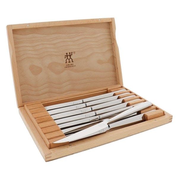 Contemporary 8-pc Steak Knife Set w/ Wood Presentation Case, Stainless | ZWILLING