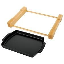 13-inch X 9-inch Rectangular Serving Dish with Wood Base -Black | Staub
