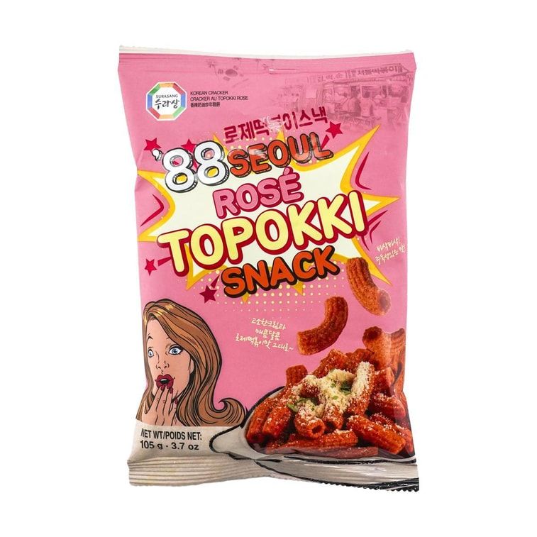 '88 Seoul Rose Tteokbokki Snack,Korean-Style Spicy Stir- Fried Rice Cake Flavor,3.7 oz