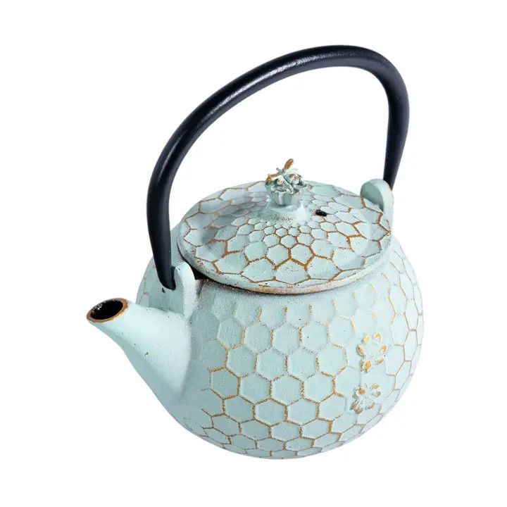 10oz Cast Iron Tea Pot Honeycomb Mint Green (1/12)