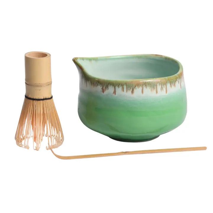 Matcha Set 20oz Porcelain Latte Bowl with Whisk and Scoop Green (1/16)