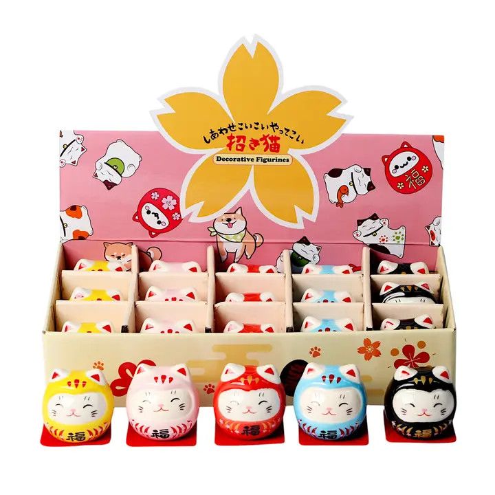 Daruma Cat Figurines 2.5 Inch