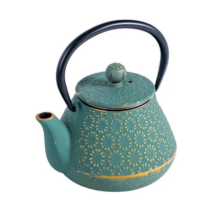 10oz Cast Iron Tea Pot Chrysanthemum Green (1/12)
