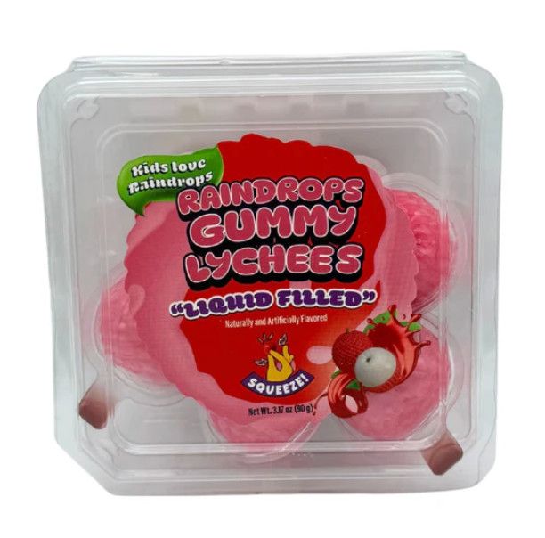 Raindrops Gummy Liquid Filled Lychees 3.17oz | Grandpa Joe's Candy Shop