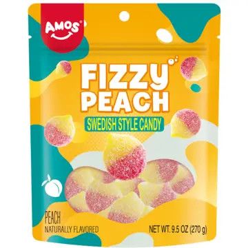 Amos Swedish Style Candy Fizzy Peach 9.5oz Bag | Grandpa Joe's Candy Shop