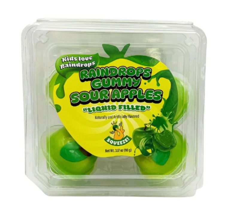 Raindrops Gummy Liquid Filled Sour Apples 3.17oz | Grandpa Joe's Candy Shop