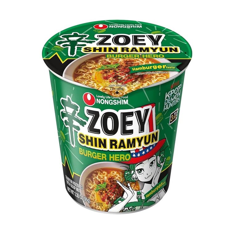 KPop Demon Hunters Shin Ramyun Burger Hero, Instant Noodle Cup, Hamburger Flavor, 3.35 oz