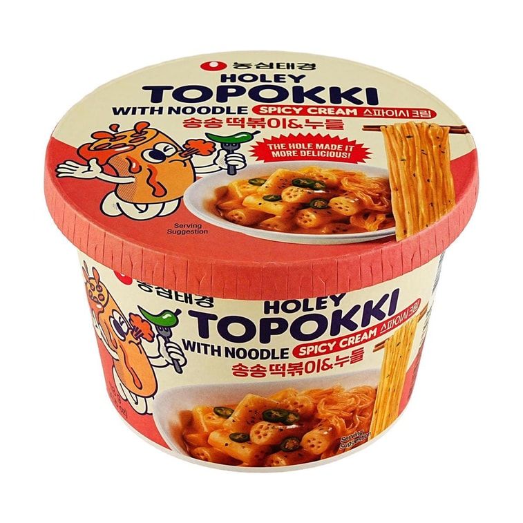 Holey Topokki With Glass Noodle - Instant Rice Cake with Vermicelli ,Spicy Cream Flavor , 4.16 oz