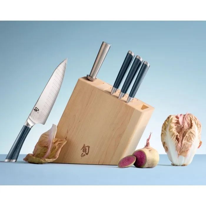 Shiranami 6pc Block Set:Paring 4", Chef's 8", Nakiri 6.5", Master Utility 6.5", Combination Honing Steel (SS0790), 8-Slot Block (DM0844)