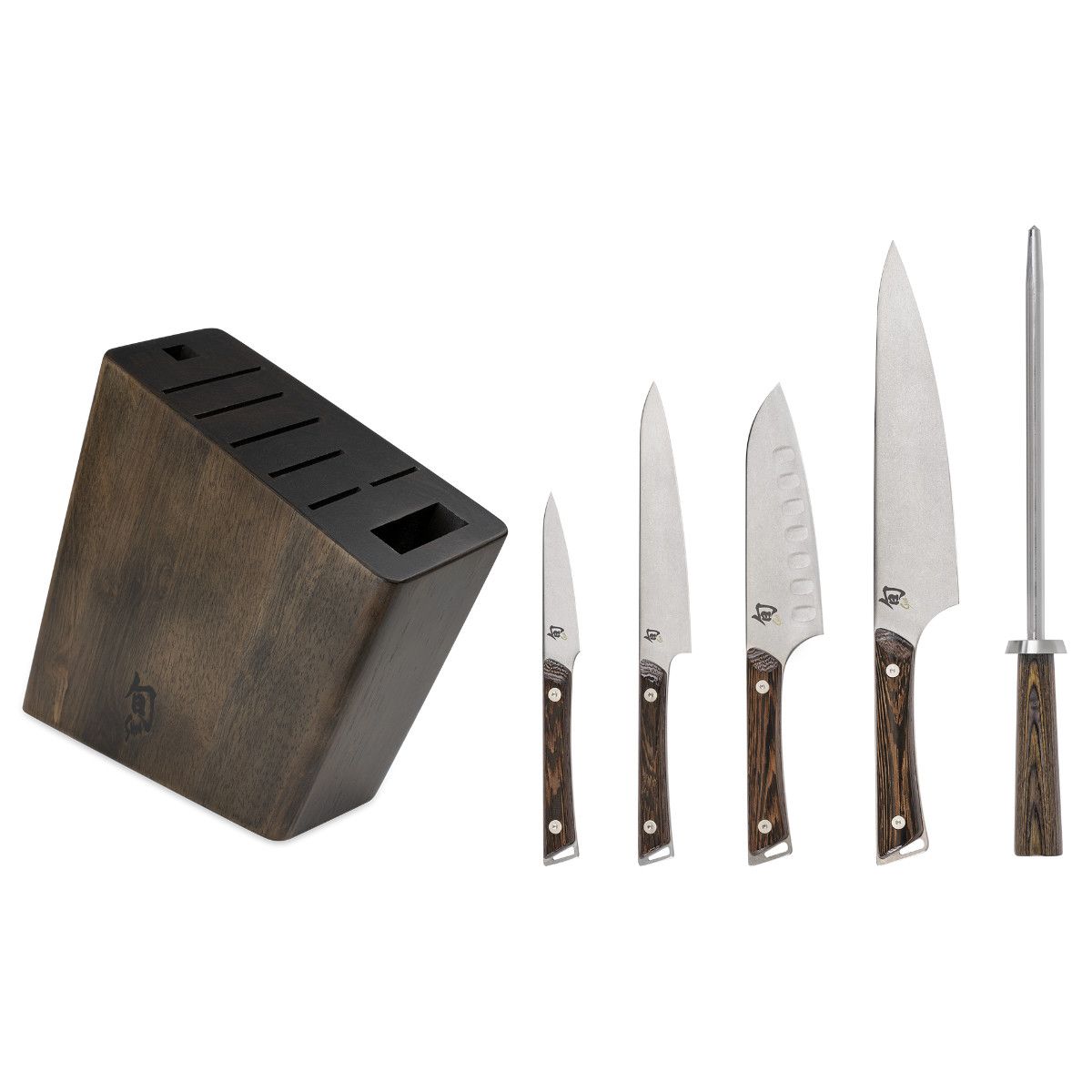 Kanso 6 Pc Block Set: Paring 3.5", HG Santoku 5.5", Utility 6", Chef's 8", Combination Honing Steel, 8-Slot Block (DM0839).